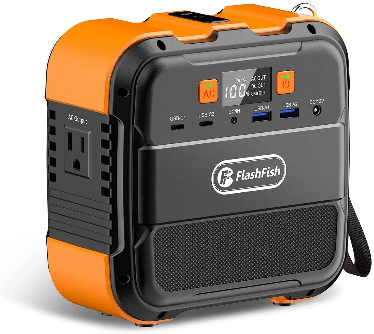 FF FlashFish 120W Rechargeable Solar Charger Generator, 98Wh/26400mAh Rugged Outdoor Power Supply with AC, DC, Type-C, USB Ports & LED Flashlight, 110V Plug-and-Play Portable Backup for Campers, Outdoors Emergencies,home decor