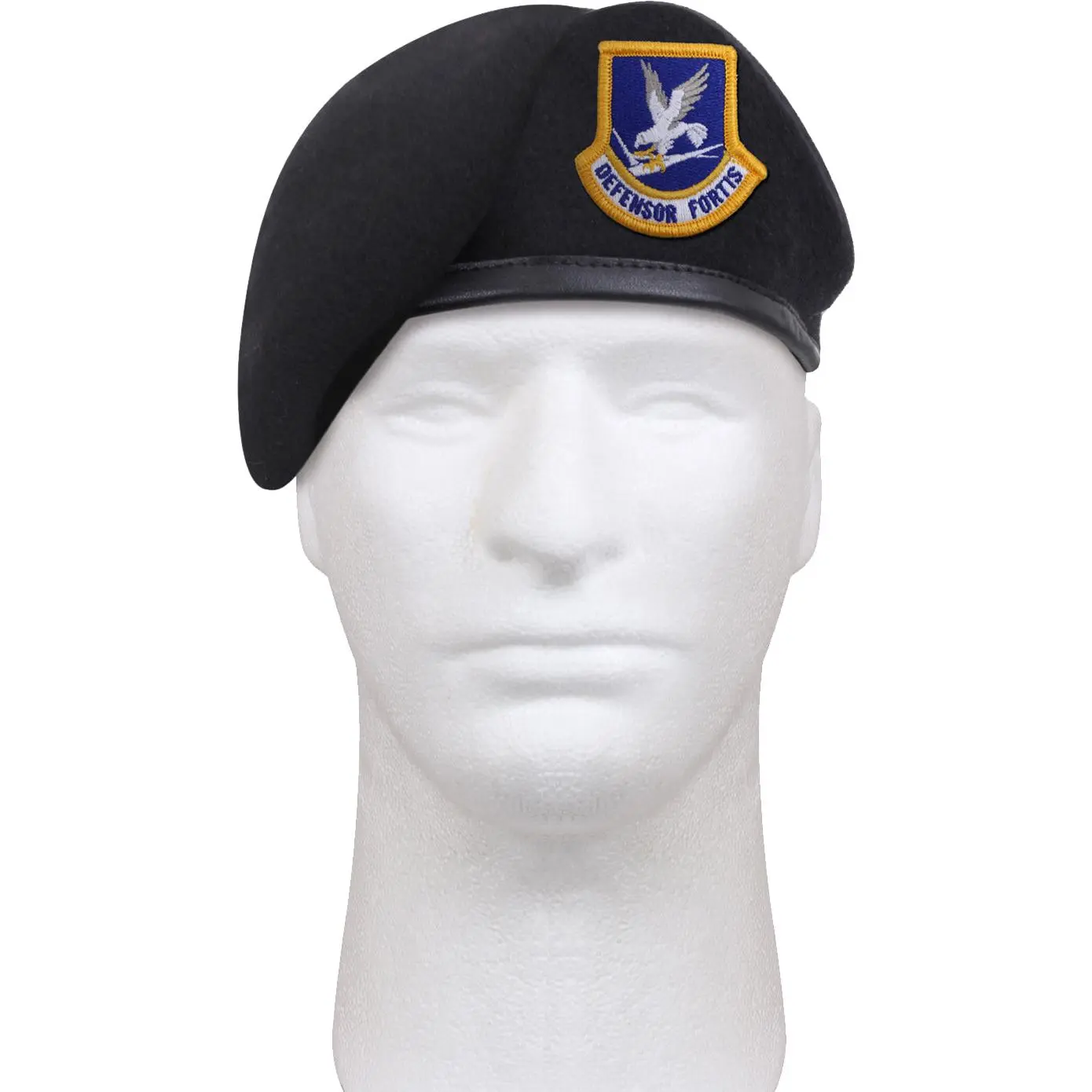 Military Beret, Midnight Navy Blue, USAF Flash, Leather Trim, Pre-Shaven Wool-Nylon Inspection-Ready Hat