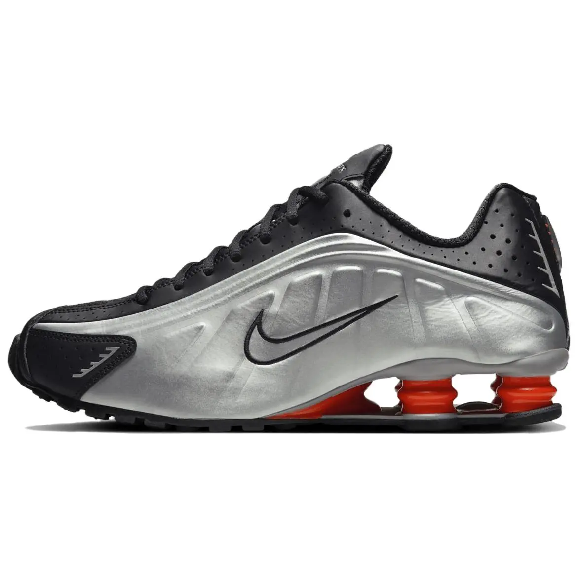 Nike Shox R4 Black Metallic Silver 2025 Versatile Comfort Low Top Commuter Running Shoes Unisex HQ1988-002