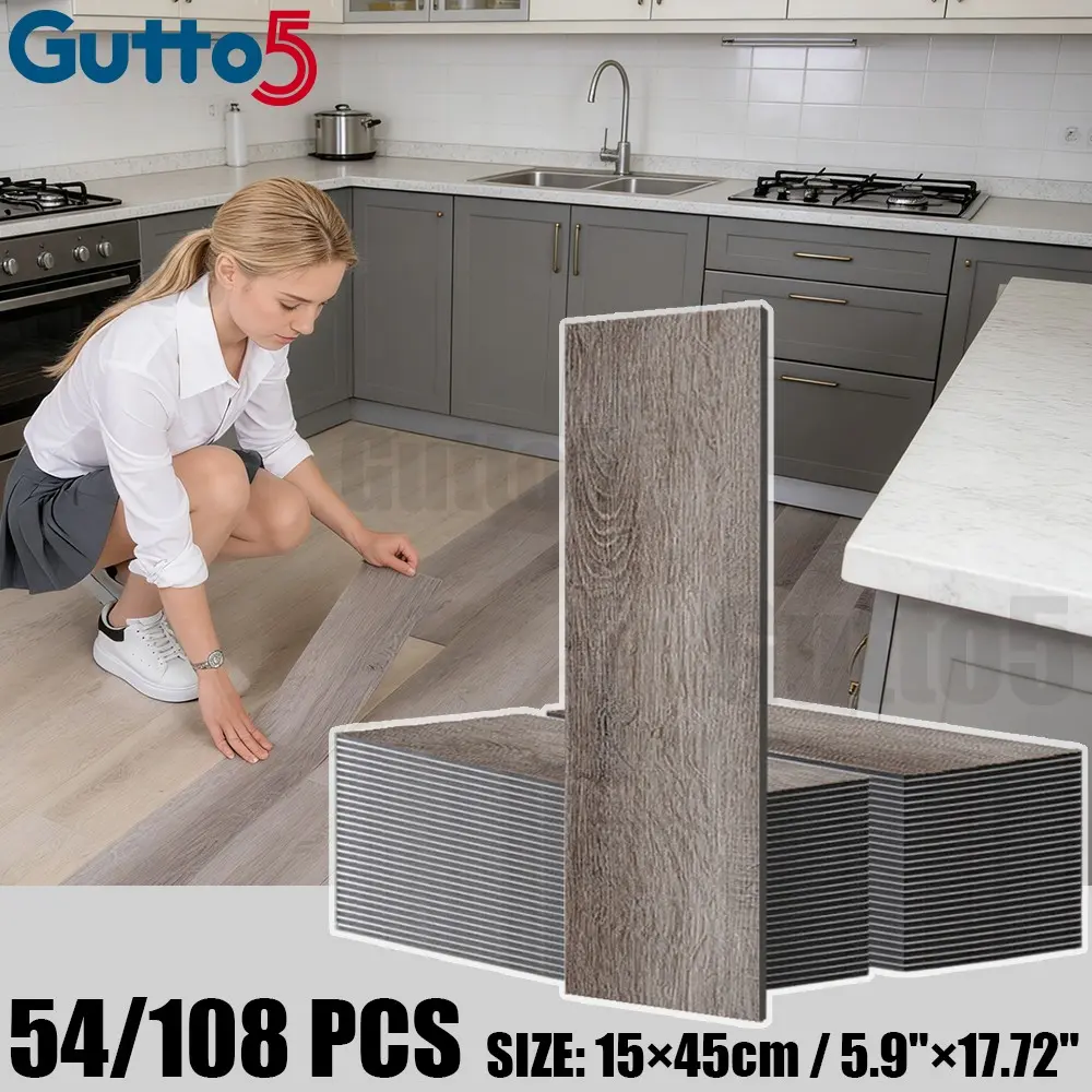 54/108 Pieces Retro Wood Grain Peel and Stick Floor Tiles, Waterproof and Durable Vinyl Flooring, Water Resistant Floors for Kitchen Living Room Bathroom Office, Easy DIY Installation and Home Renovation, Self Adhesive Tiles-Gutto5 #GLOBAL PICKS