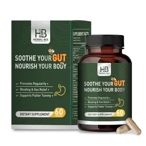 Herbal Bee Gut Health Supplement - Gas & Bloating Relief, Constipation & Leaky Gut Repair - Promotes Regularity & Digestion - 60 Capsules
