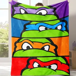 Ninja Turtle Color Block Flannel Cozy Blanket, Soft and Skin-Friendly, Four-Turtle Design, Retro Anime Style Super Soft Flannel Blanket, an Ideal Gift For Children and Enthusiasts on Special Occasions. Perfect For Use at Home, Office, Outdoors and Parties