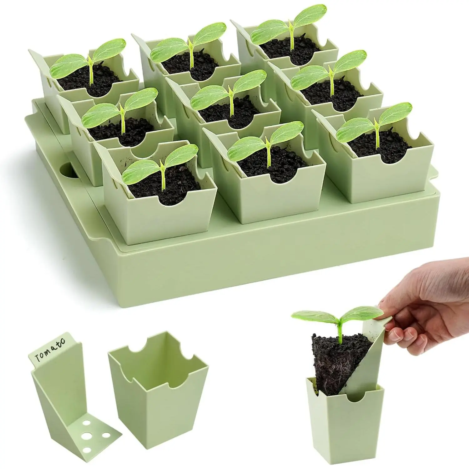 Reusable Seed Starter Durable Growing Tray Planting Box Kit - 9 Deep 2.3" Cells Root Trainer with Humidity Dome, Erasable Labels, Drainage Holes, Indoor Gardening System, Eco-Friendly Solution