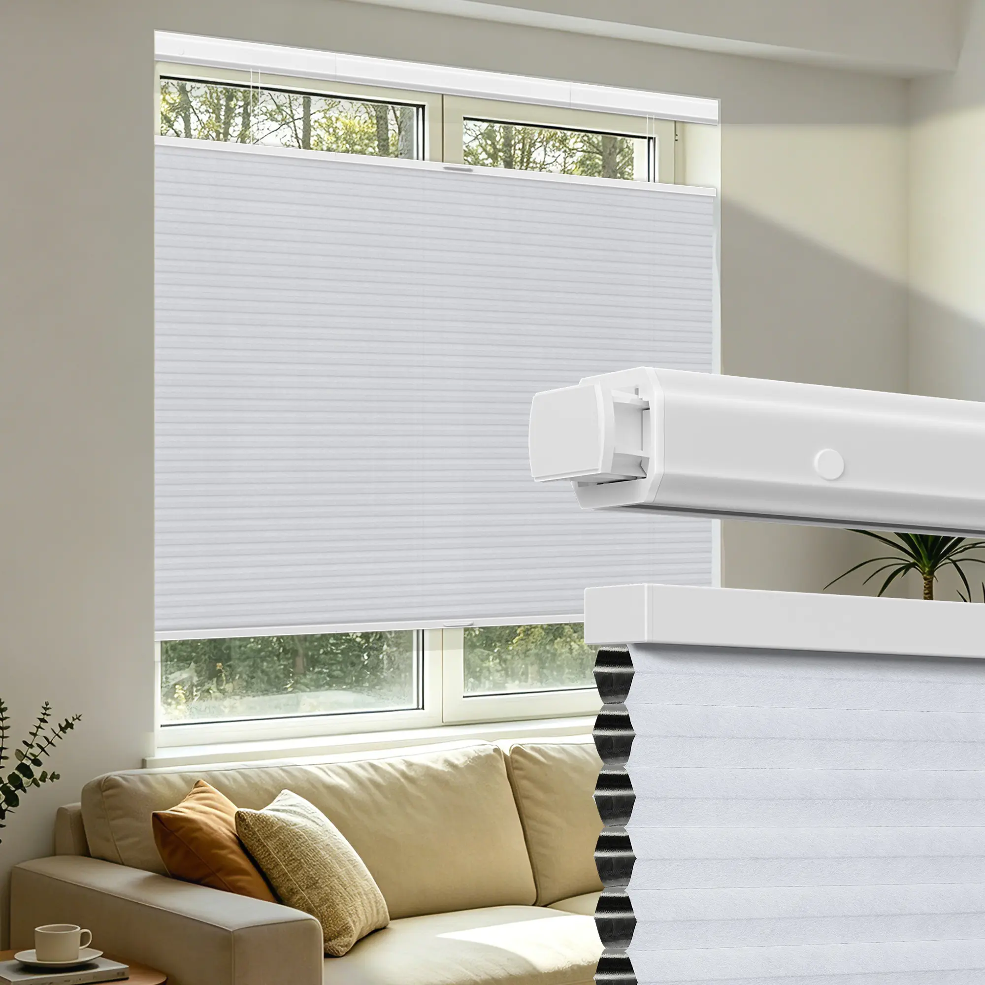 Allesin zen No Drill Top Down Bottom Up Cellular Shades,TDBU Blackout Blinds for Indoor Windows,Cordless Honeycomb Shades for Home,Easy to Install Thermal Insulated