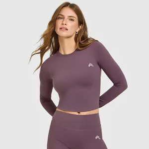 [With Logo] Oner  Women's Brushed Long Sleeve Yoga Top, high elasticity and tight fit, quick-dry and breathable outdoor running fitness wear