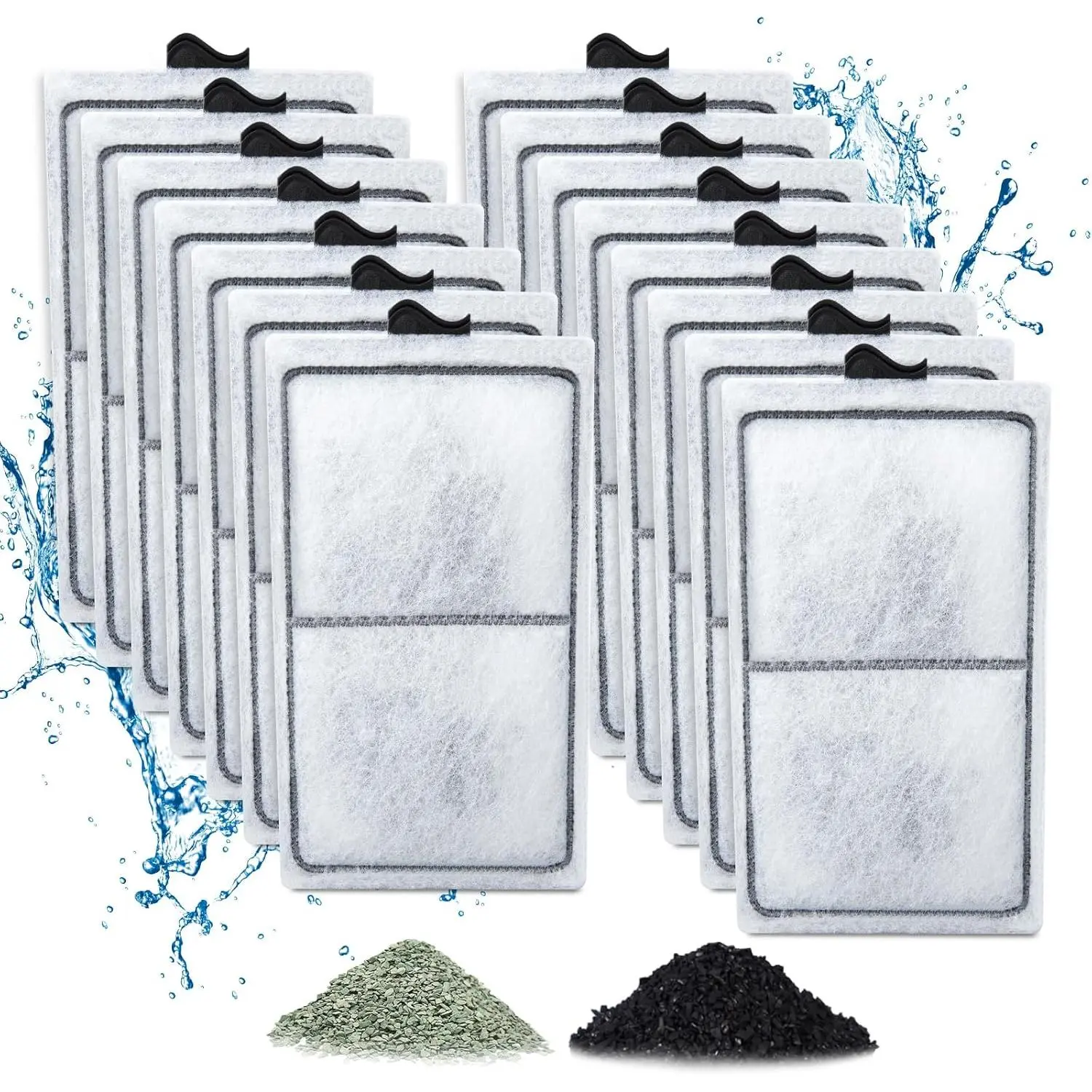 15 Pack PF-S Filter Cartridges for Top Fin Silenstream PF10 Power Filters, Remplacement Aquarium Carbon  with Zeolite