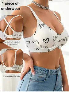 Heart Design Cute Bra, Wireless Breathable Comfortable Thin Padded Women's Underwear, Soft Skin-Friendly Lifting Bra