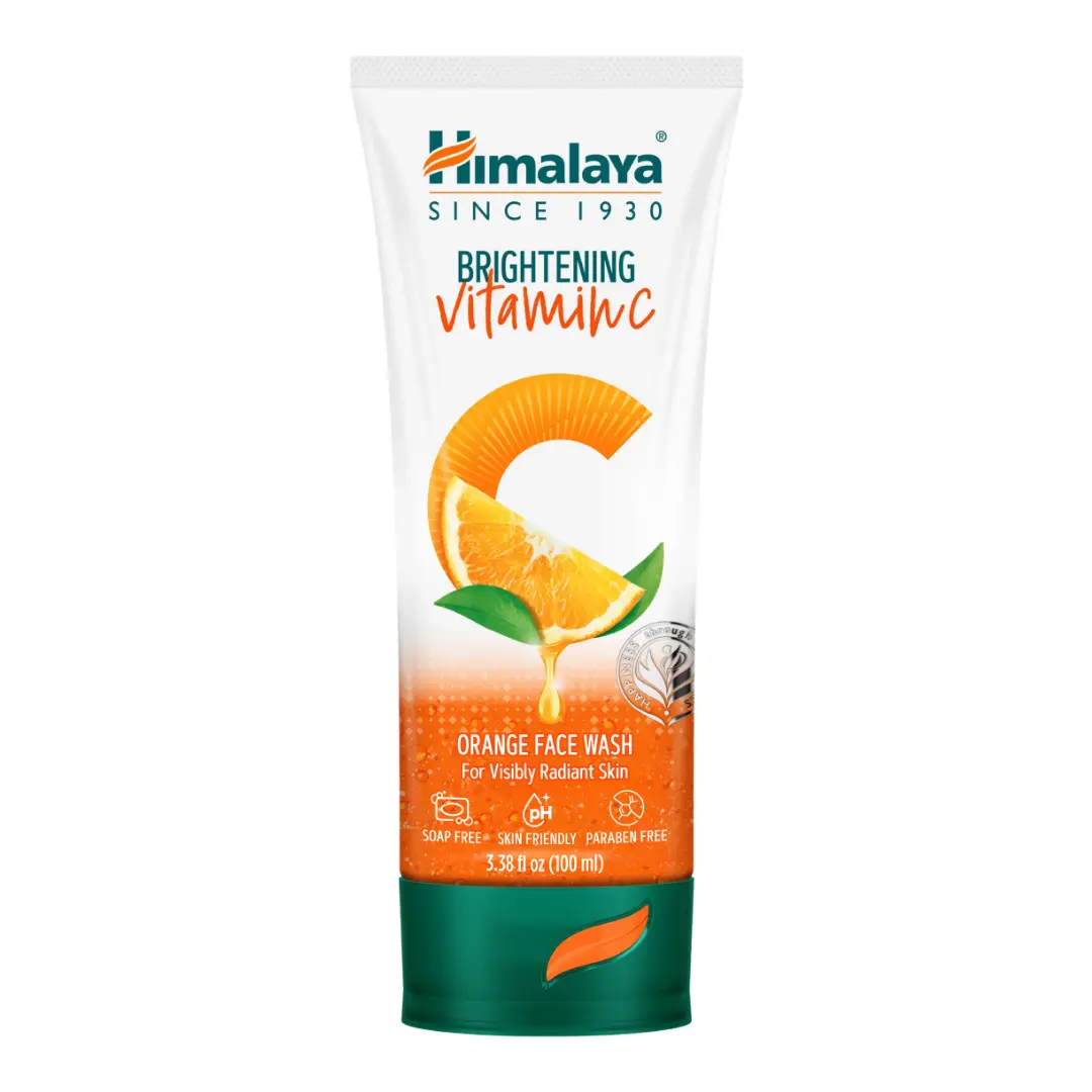Himalaya Brightening Vitamin C Orange Face Wash, with Cellulose Beads & Tangerine Peel Extract for Visibly Radiant Skin, Gentle Cleansing Formula