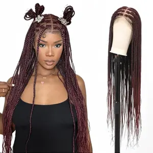 SuperNova #T1B/Burgundy Colored Full Lace Braided Wigs for Black Women Clearance 36" Full Lace Box Braid Wig #SummerVibes