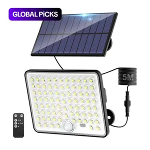 Solar Lights Outdoor with Lenses, Remote Solar Security Lights, Motion Sensor, 3 Modes, Waterproof Led Solar, for Shed, Porch, Yard, Garage, Solar Spotlights, Outdoor Safety Lighting