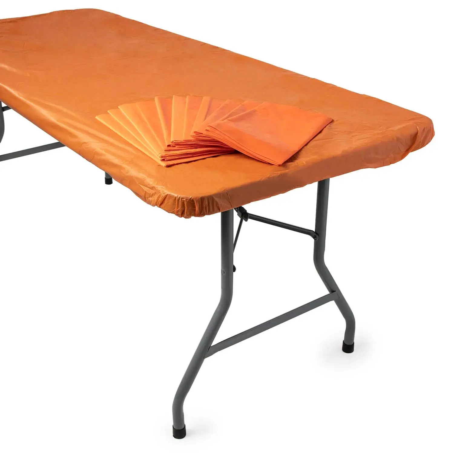 6 ft. Bulk 12 Pc. Orange Fitted Rectangle Disposable Plastic Tablecloths, Event Planning Essential, 3 Ft. X 6 Ft.