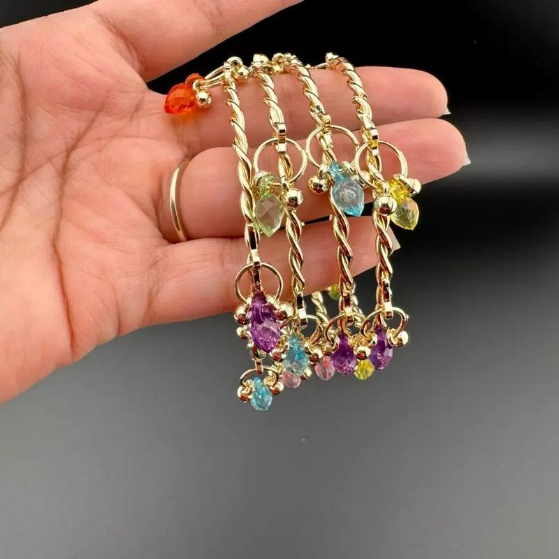 4 Braided Design Bangles with Multi color crystals and Ghungharoo