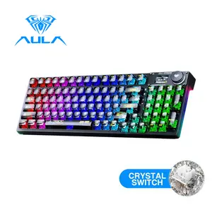 AULA F98 Pro Wireless Mechanical Keyboard with Transparent Keycaps,Hot-swappable,Pre-lubed Linear Switches,Gasket Structure,RGB Backlit,OLED Screen,BT5.0/2.4G/USB-C Wired Computer Keyboard