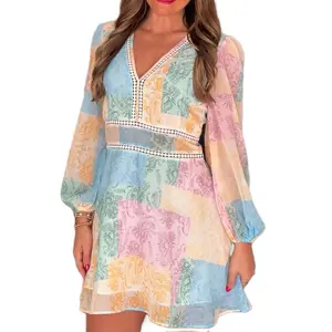 Patchwork Print V-Neck Dress Multi - Easter Dress - Women’s Easter Dress - Women’s Spring Dress - Spring Dress