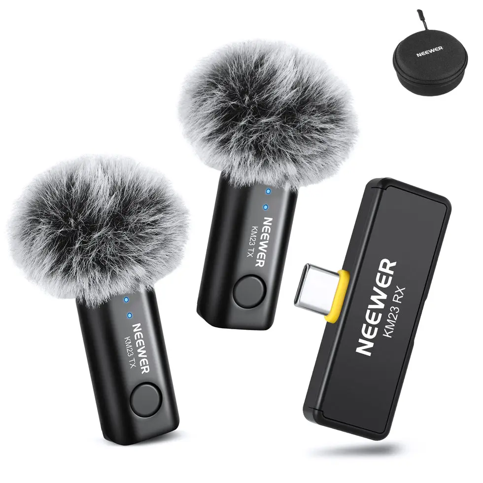 NEEWER Wireless Lavalier Microphone Bluetooth App Control, Compatible with iPhone Android 8Hrs Battery Vocal Enhancement Noise Cancellation Volume Adjustment Low Cut for Streaming Vlogging, KM23/KM23B/KM23C