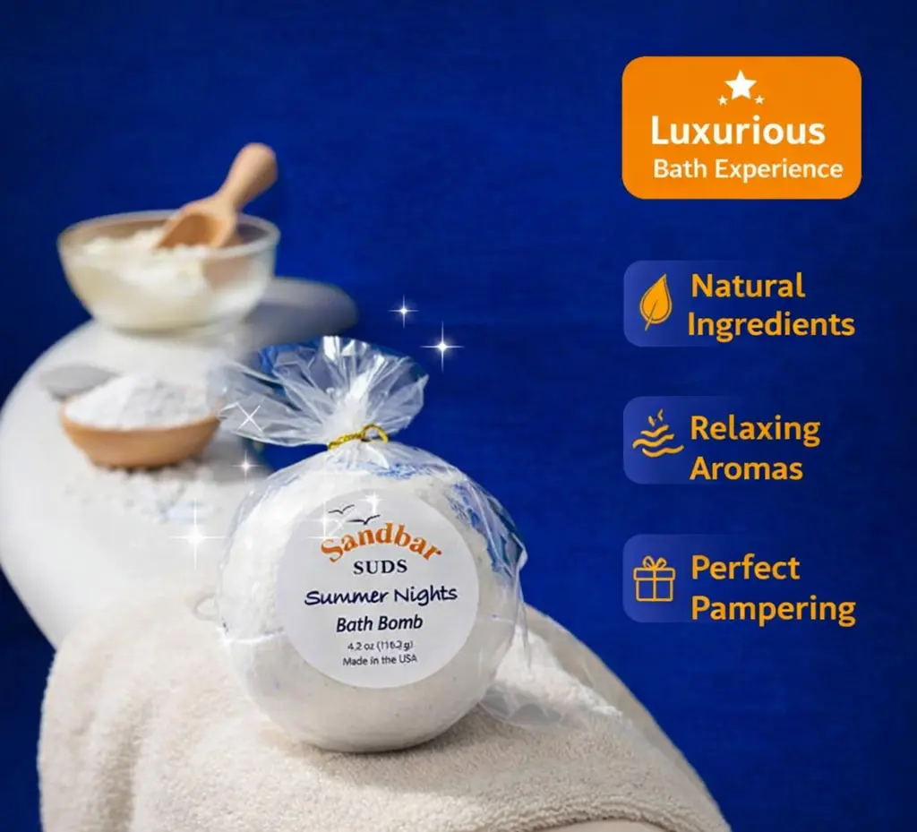 Sandbar SUDS Luxury Bath Bomb - 4.5oz Jumbo Size | Handmade with Shea Butter & Kaolin Clay | Clean Beauty & Self-Care Gift | Made in USA | Multiple Scents
