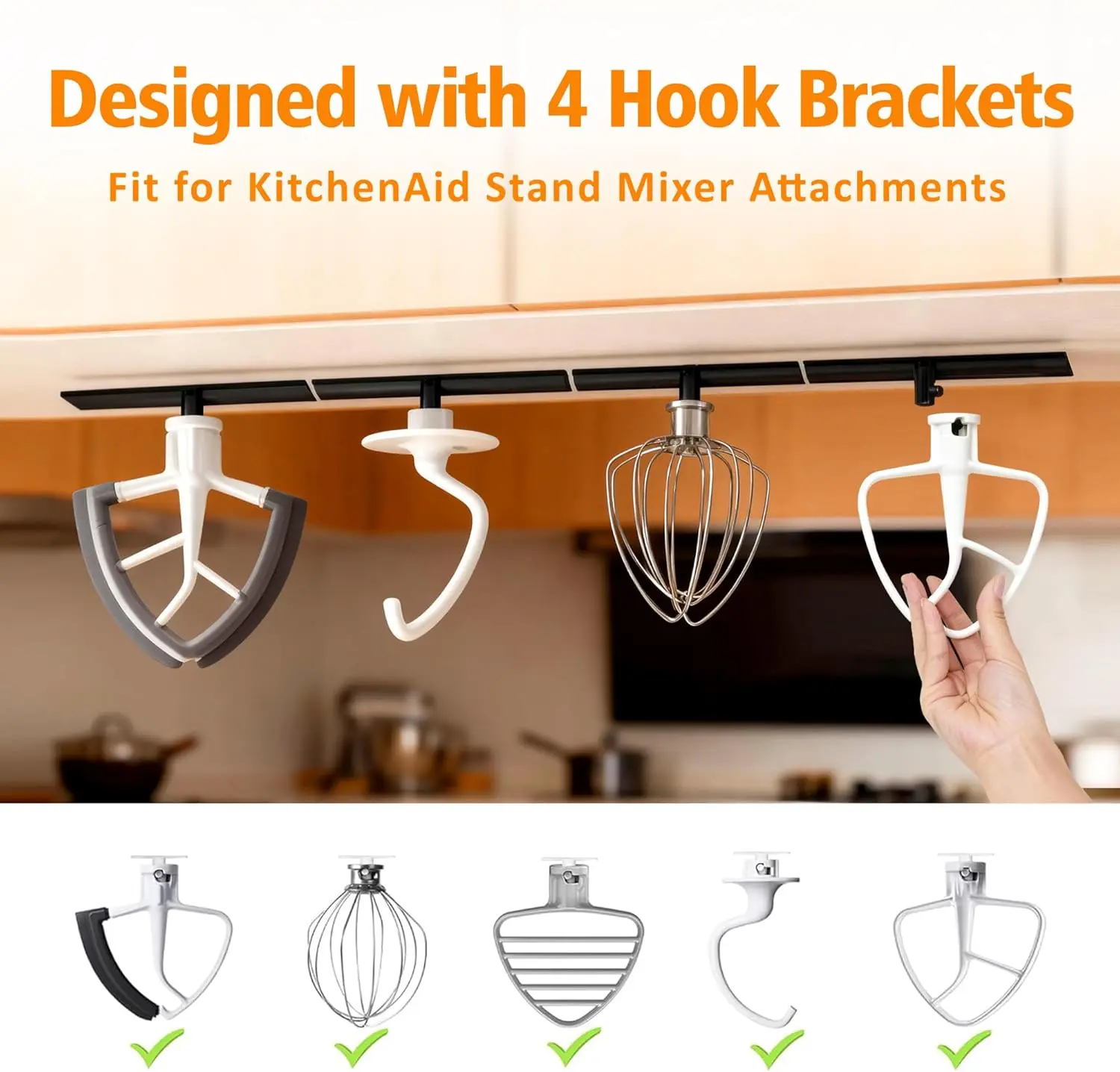 Stand Mixer Attachment Organizer for KitchenAid Accessories，Kitchenaid Mixer Attachments Under Cabinet Holder, Kitchen Storage, Accessory Holder