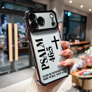 TPU Smartphone Case, Psalm 46:5 Cross Pattern, 4-Corner Drop-Proof, Shockproof, Slim Durable Silicone Cover, Full Camera Protection, Crystal Accents, Integrated Lights for iPhone 17 Pro Max, 16 Pro Max, 15, 14, 13, 12, 11 Plus | Mobile Phone Accessories,