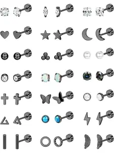 21 Pairs Hypoallergenic Flat Back Stud Earrings for Women Men Stainless Steel Earrings for Sensitive Ears Cartilage Earring Small Studs Earrings Set Stacks Screw Back Earrings Piercing