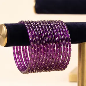 Size 2.2 Raindrop Glass Stackable Bangles Set - Indian Trendy Stack Bangle with Rhinestones, Lightweight Trendy Jewellery Accessories for Everyday Use, Daily Wear