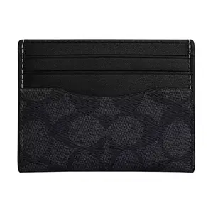 Coach Signature Monogram Card Case with Leather and Fabric Accents, Mini Size for Men and Women