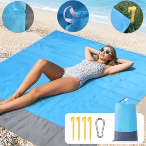 Portable Foldable Beach Blanket, Waterproof Nylon Mat for Beach, Camping, Picnic, Hiking, Music Festivals, Summer Outdoor Activities