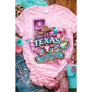 Adult and Youth She’s From Texas I Can Tell Shirt – Pink Texas Western Graphic Tee, Cowgirl Leopard Rodeo Women T-Shirt