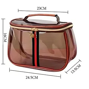 New Retro Vintage Vanity Bag, Clear Makeup Organizer with Handle, Large Capacity Water Resistant Cosmetic Toiletry Bag for Women, Travel Skincare Storage Case, Vintage Makeup Pouch