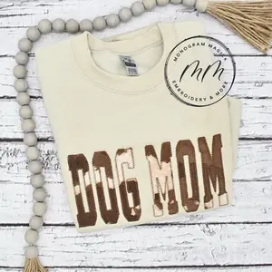 Dog Mom Cow Print Sweatshirt, Dog Mom Cow Print Embroidered Sweatshirt, Western Sweatshirt, Comfortable Crewneck,  Womenswear