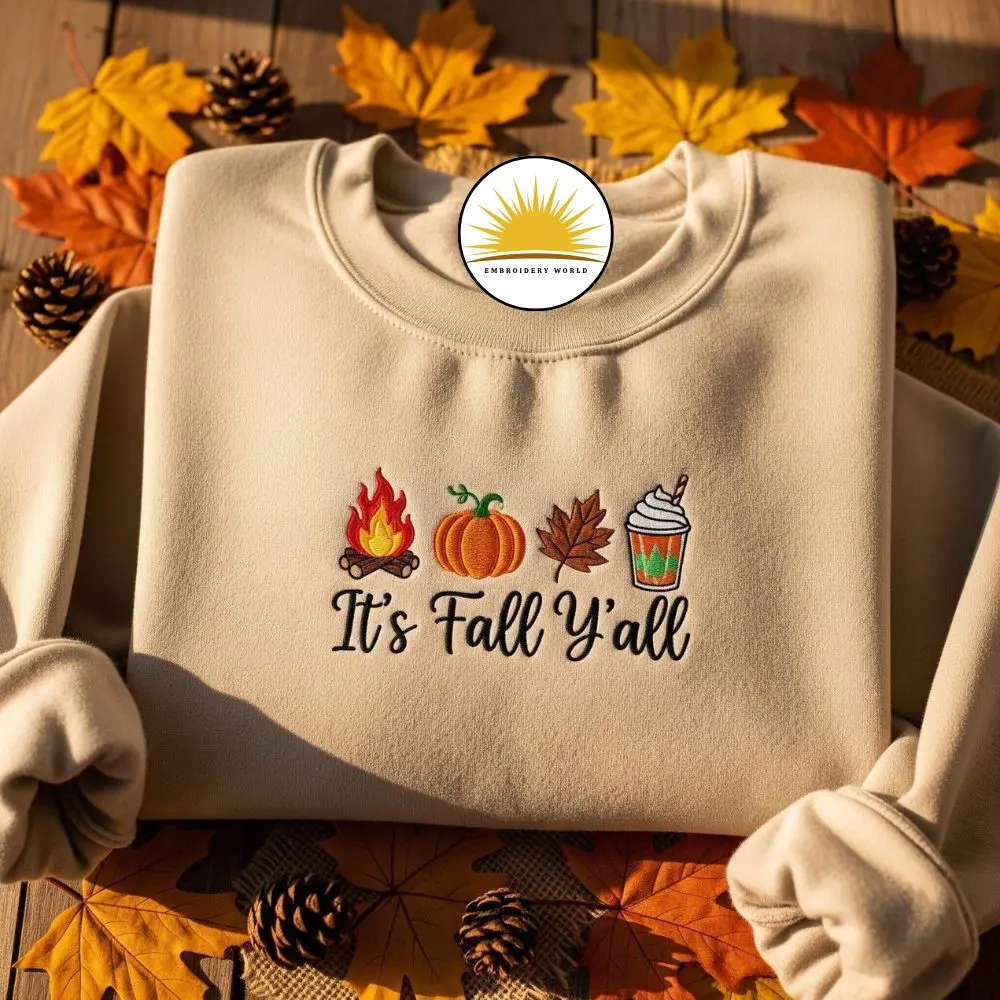 Embroidered Fall Leaves Sweatshirt: Cozy Autumn Crewneck