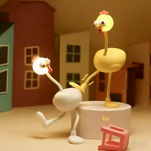 Cute Playful Chicken LED Night Light - Rechargeable, Flexible Legs, Indoor Lighting Table Lamp for Kids Room Decor & Gift