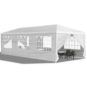 10×30ft Waterproof White PE Outdoor Party Tent Canopy Gazebo with 8 Removable Sidewalls for Weddings & Events