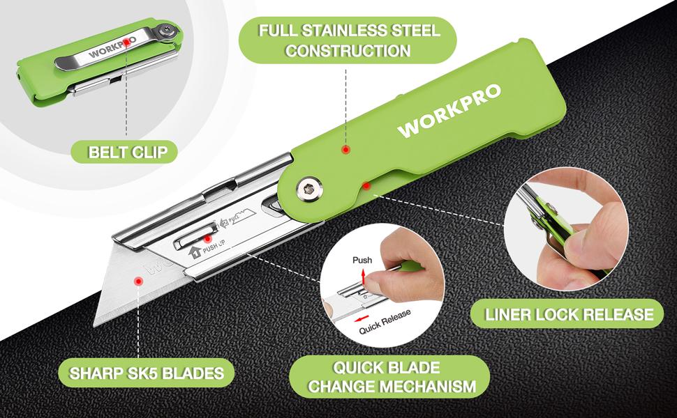#Summervibes WORKPRO 3-Pack Folding Utility Knife Set, Quick Change Blade Box Cutter, Razor Knife with Belt Clip, 10 Extra SK5 Blades for Cartons, Cardboard and Boxes #Summervibes WORKPRO 3-Pack Folding Utility Knife Set, Quick Change Blade Box Cutter, Razor Knife with Belt Clip, 10 Extra SK5 Blades for Cartons, Cardboard and Boxes