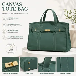 Premium Women’s Canvas Tote Bag – Stylish Pink & Green Handbag with Twist-Lock Closure, Spacious & Durable
