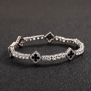 Four-Leaf Flower Zircon Tennis Chain Delicate Locket for Women