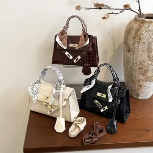 Women's Versatile Top Handle Crossbody Bag Scarf Decor Handbag with Removable Strap for Office and Date