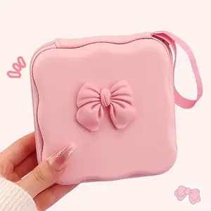 Portable Large Capacity Data Cable Storage Bag, Cute Bowknot Design Earphone Charger Digital Accessories Storage Bag, Anti-drop Zipper Storage Bag for Indoor & Outdoor, Audio