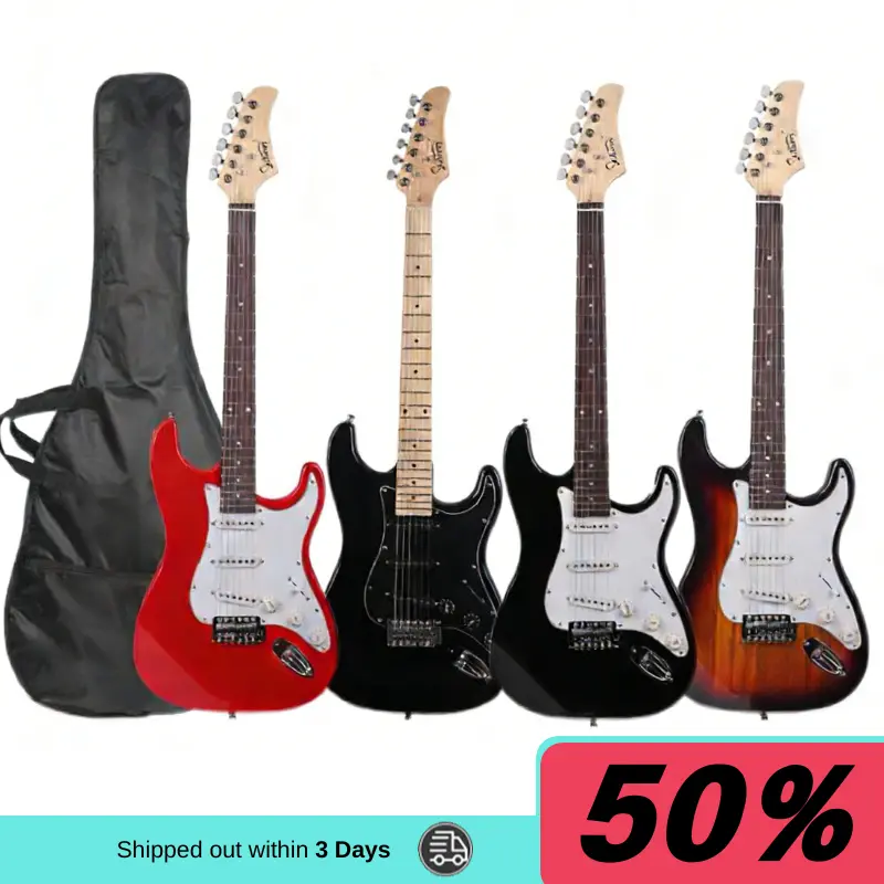 39-in Electric Guitar Starters Set Bundle for Beginners - Full Accessory Kit for Playing, Including 6 Strings, Picks, Whammy Bar Ready Tremolo Bar, Shoulder Strap, Case Bag, GST Rosewood Fingerboard, Cord Wrench Tool