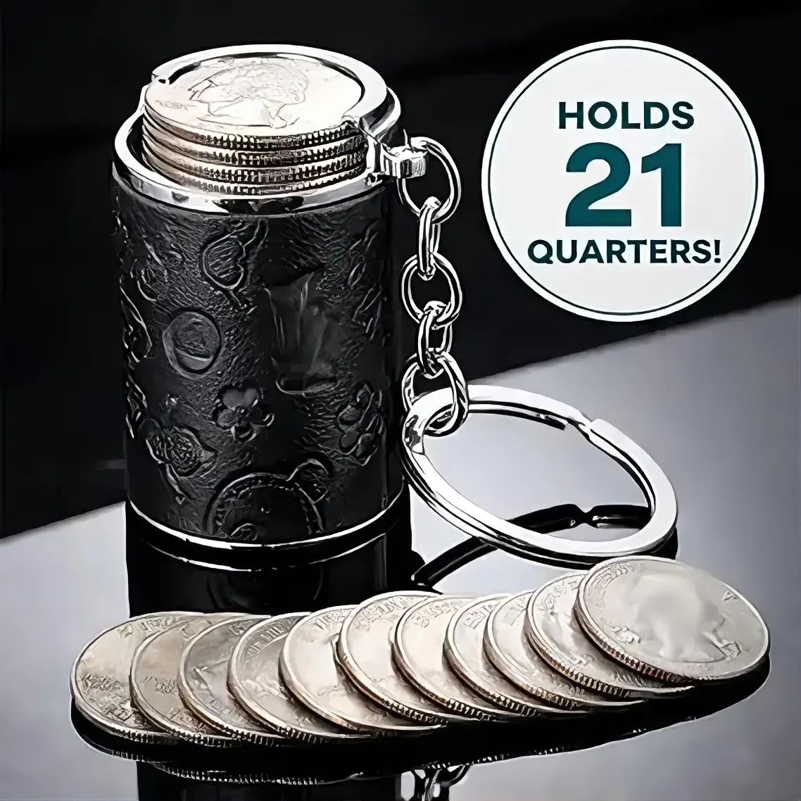 Casual Animal Print Coin Carrier Keychain, Unisex Zinc Alloy Cylinder Holder for 21 Quarters, Portable & Secure for Daily Use, Coin Carriers, Compact, Holds 21 Quarters