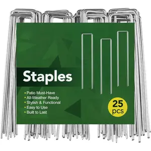 25 Pack Garden Staples 6 Inch 12 Gauge Galvanized Pins, Heavy-Duty Ground Stakes for Weed Barrier, Irrigation Tubing, Yard Fabric, Halloween & Christmas Decoration Anchoring