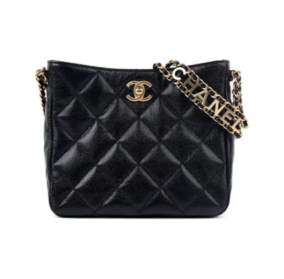 Pre-owned CHANEL 22S Hobo Bag Black Gold Hardware Caviar Leather 2601222