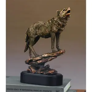 212 MAIN F53206 Antique Copper Resin Stone Wolf-On-Incline Sculpture - Heavy-Weight, Artistically Detailed Collectible Art Piece for Home Decor