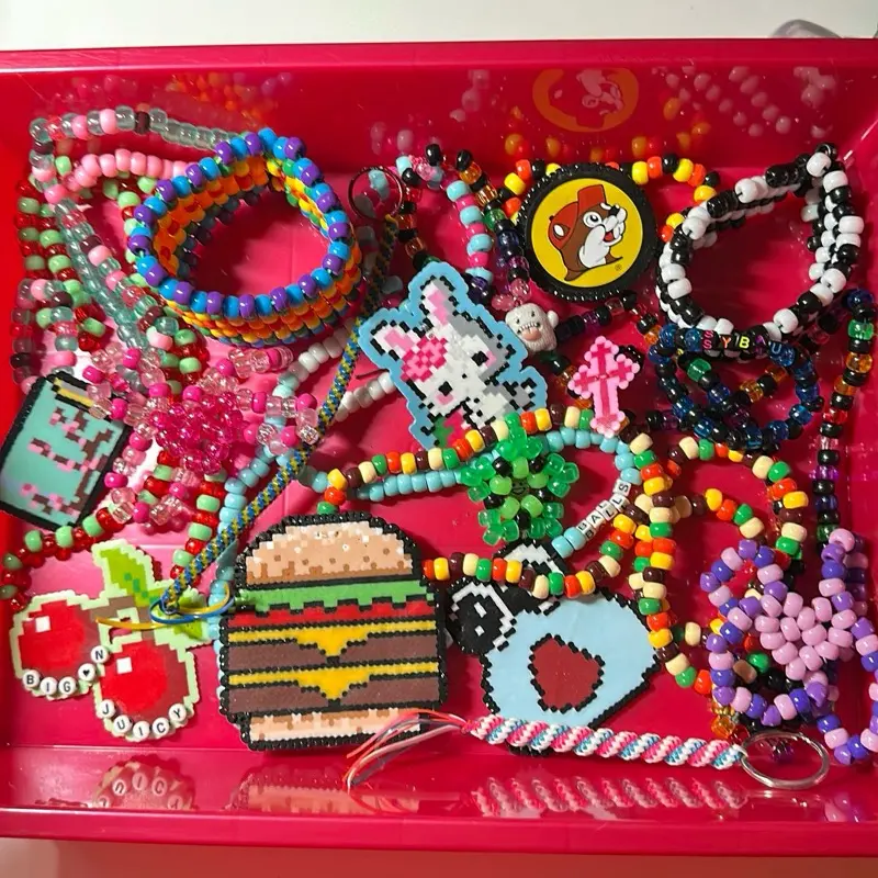 Cute handmade Kandi Blind Bag Jewelry Set - 15 Pieces Including Necklaces, Bracelets, Cuffs, Keychains, Rings - Everyday, Casual, Party, Date, Gift, Collectable or Trading!