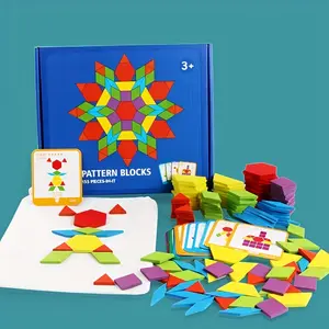 Colorful Wooden Pattern Blocks Set - 155 Pcs Geometric Shape Puzzle for Creative Design & Pattern Making, Ideal for Family Brain Teaser Games & Educational Enrichment, Premium Kit with Idea Cards, Perfect Gift for Hobbyists & Puzzle Enthusiasts
