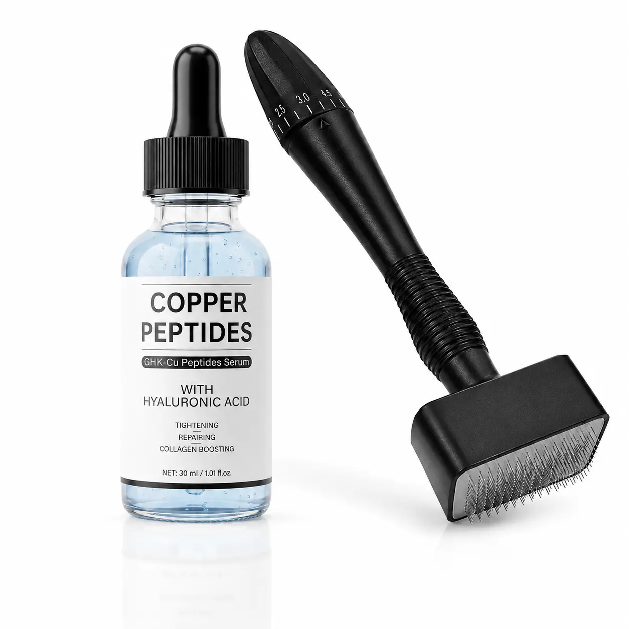 2-Piece Facial Skincare Set - Adjustable Derma Stamp & 30 mL Copper Peptide Serum with Hyaluronic Acid, Precision Tool for Adult Skincare Routines