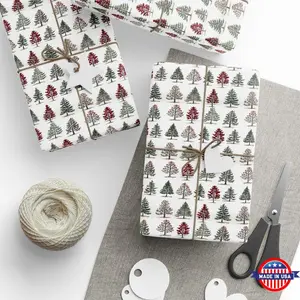 Vintage Christmas Tree Wrapping Paper: Festive Red & Green Forest Pattern