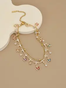 Boho Layered Butterfly Anklet for Women, Gold Dainty Ankle Bracelet with Cubic Zirconia, Colorful Butterfly Foot Jewelry for Summer Beach Wedding Gifts, Elegant Fashion Accessories, Fashionable Jewelry Accessories