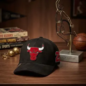 Legacy 23 Bulls Cap Visor Curve - Black with Red Bull Logo and Number 23 - Adjustable Fit for Sports Fans