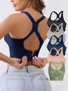 Women's Wireless Sports Bra, Back Closure No Underwire, Cross-Back Design, Ideal for Gym Running Yoga, All Seasons Wear, Workout Bra, Running Workout Bras