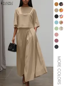 Two-piece Set Women's Solid Color Fit Top & Wide Leg Pants, Casual Fashion Cozy Chic Top & Trousers for Daily Outdoor Wear, Ladies Clothes for Summer